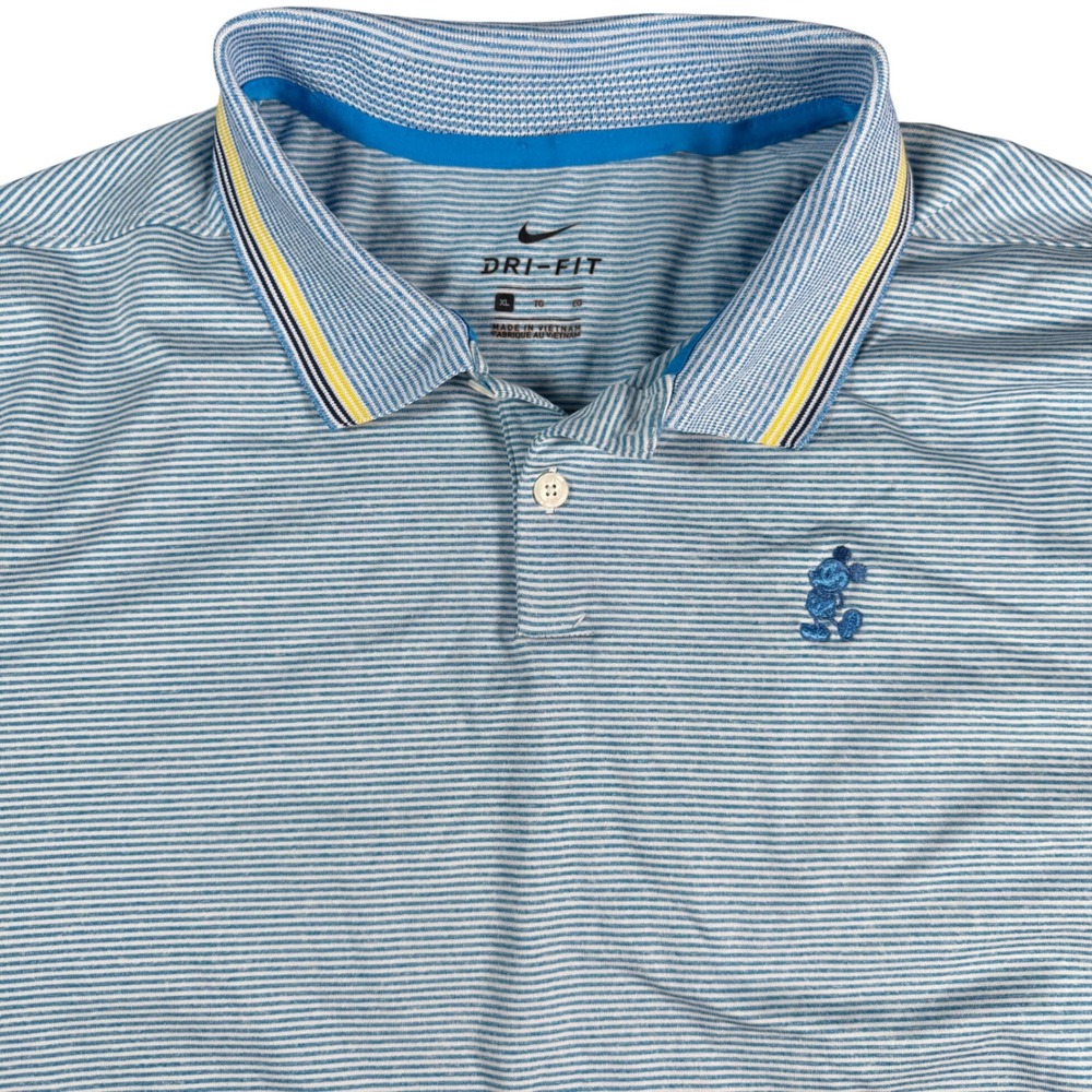 Nike Disney Parks Polo Shirt Mens XL Blue Mickey Mouse Dri-FIT Striped Golf